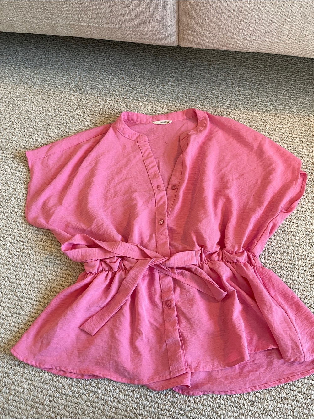 Timing Pink Button-Front Tie-Waist Blouse
